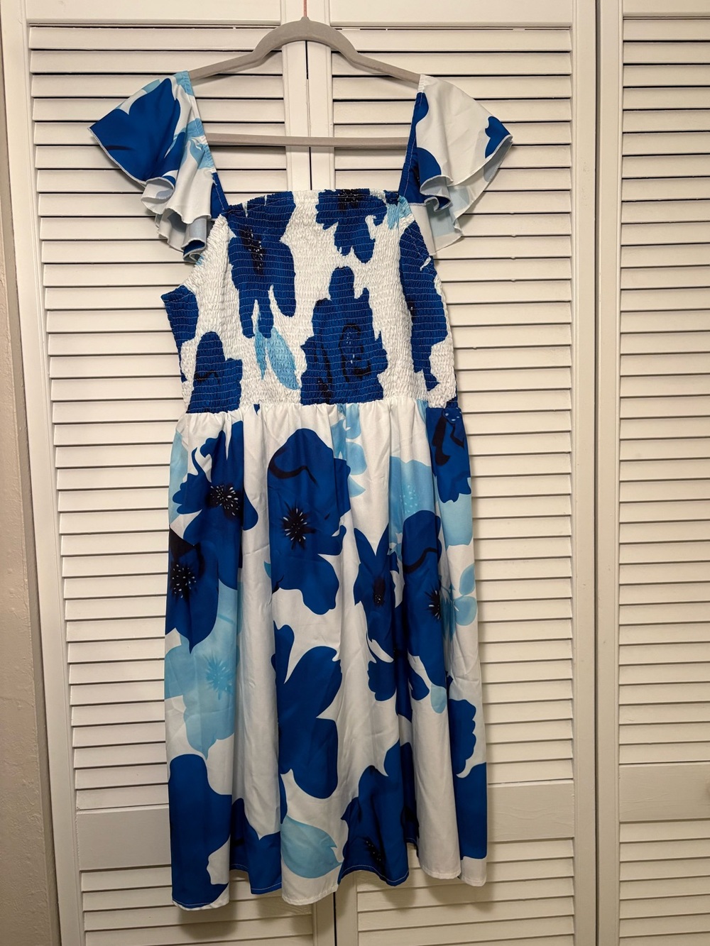 SHEIN Blue & White Floral Midi Dress